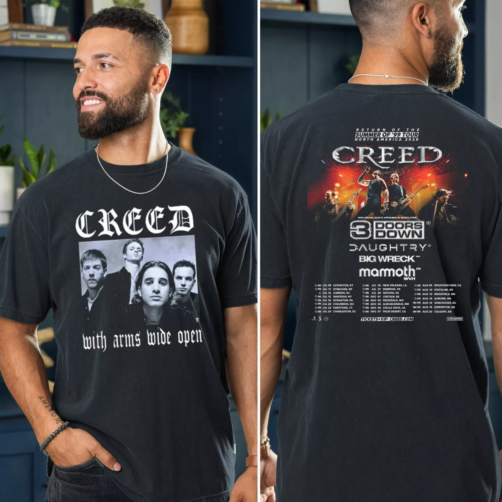 Creed Rock Band 2025 Tour Summer Of '99 Tour T-Shirt Cotton Unisex Fans Gift