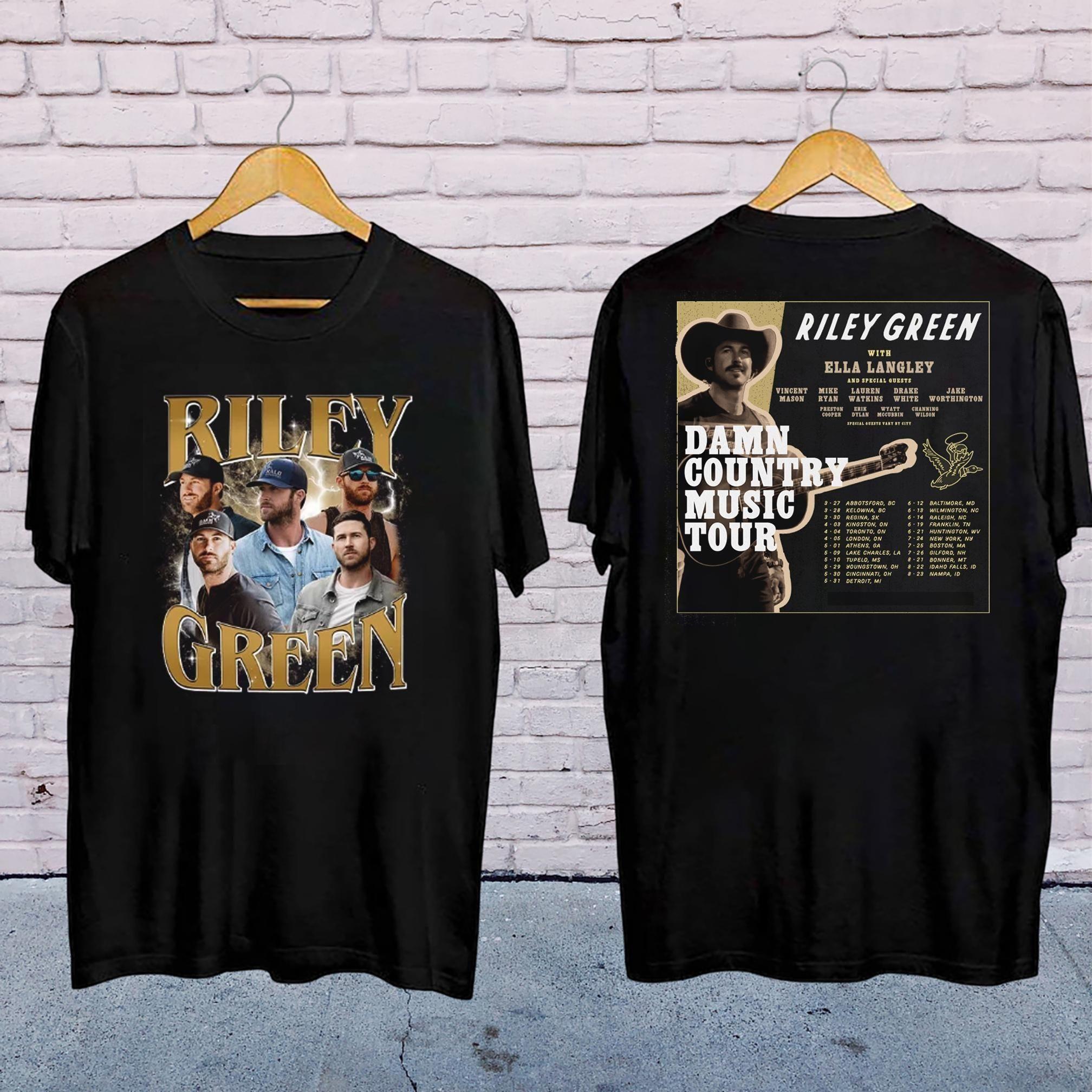 Riley Green Damn Country Music Tour 2025 Double Side Vuitino Merch