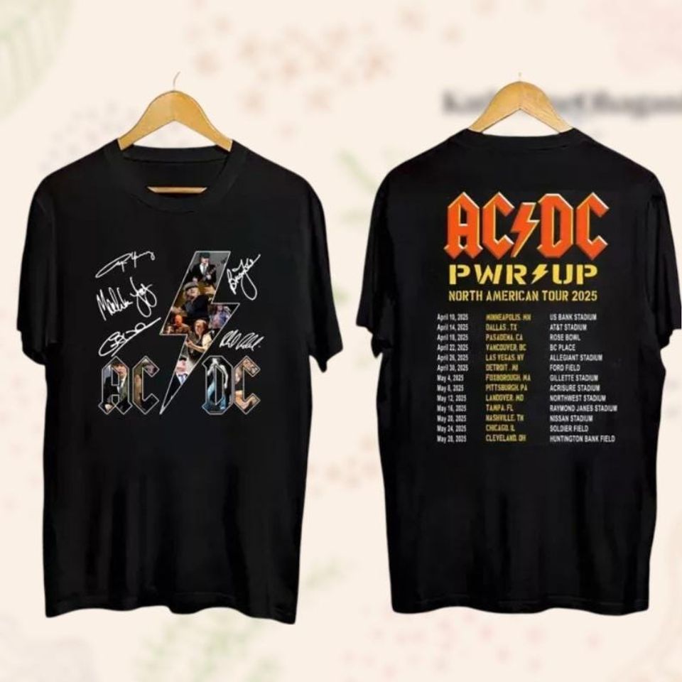 Ac-Dc Signature Shirt, Rock Band Ac-Dc Tour 2025 Shirt, Ac-Dc Pwr Up Tour Shirt