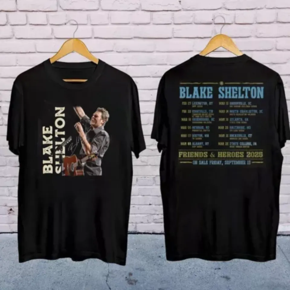 Blake Shelton Friends And Heroes Tour 2025 Black Shirt
